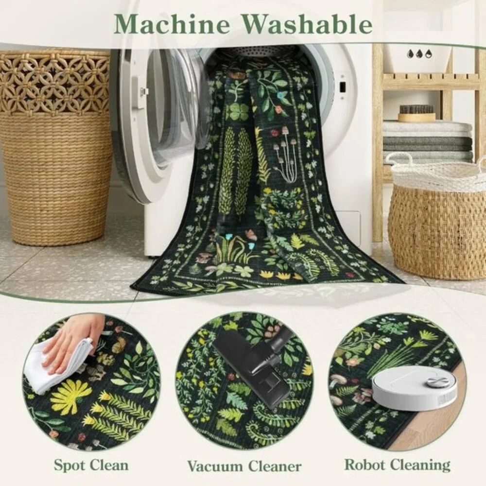 New 2x6 Washable Runner Rug, Non-Slip Low-Pile Floral Carpet for Hallway & Entry